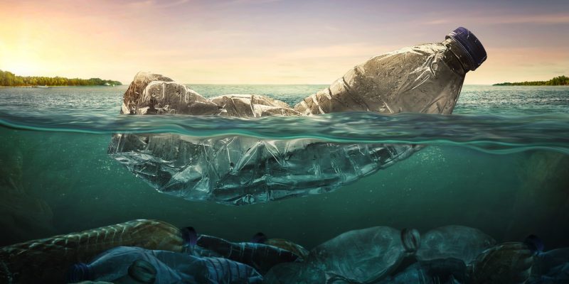 Plastic water bottles pollution in ocean