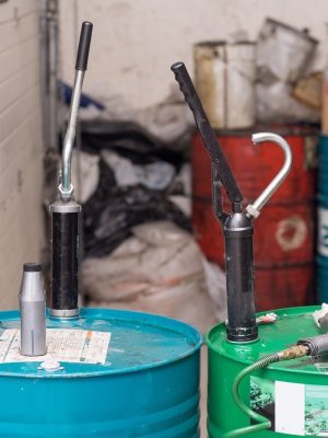 Service station. Oil Barrel for car engine